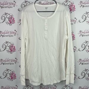 GAP long sleeve thermal waffle knit top White Long Sleeve Henley Shirt
